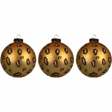 3x glazen kerstballen mat tijgerprint 8 cm kerstboom versiering/decoratie