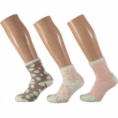 3x roze/witte tijger huissokken/slofsokken voor meisjes