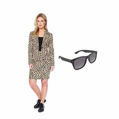 Carnavals pak tijger print dames 38 (m) met gratis zonnebril