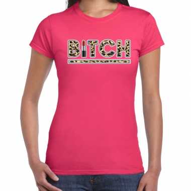 Fout bitch lipstick t shirt met tijger print roze voor dames