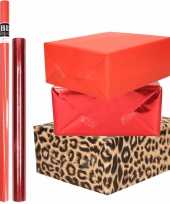 6x rollen kraft inpakpapier pakket tijger dierenprint metallic rood 200 x 70 50 cm