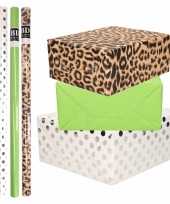 8x rollen transparante folie inpakpapier pakket tijgerprint groen wit met stippen 200 x 70 cm