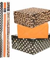 8x rollen transparante folie inpakpapier pakket tijgerprint oranje zwart met stippen 200 x 70 cm