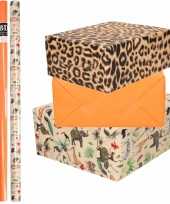 9x rollen kraft inpakpapier jungle tijger pakket dieren tijger oranje 200 x 70 cm