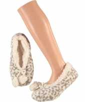 Grijze ballerina dames pantoffels sloffen met tijgerprint maat 37 39